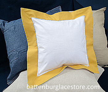 Square Pillow Sham. White with Honey Gold color border.12 SQ.